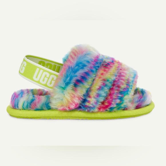 Ugg Baby Fluff Yeah Toddler Girls 8 Pixelate Sandals Slippers Shoes Neon Fluffy - Picture 1 of 9